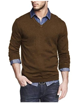 Men Casual V Neck Sweater Ribbed Knit Slim Fit Long Sleeve Pullover Top