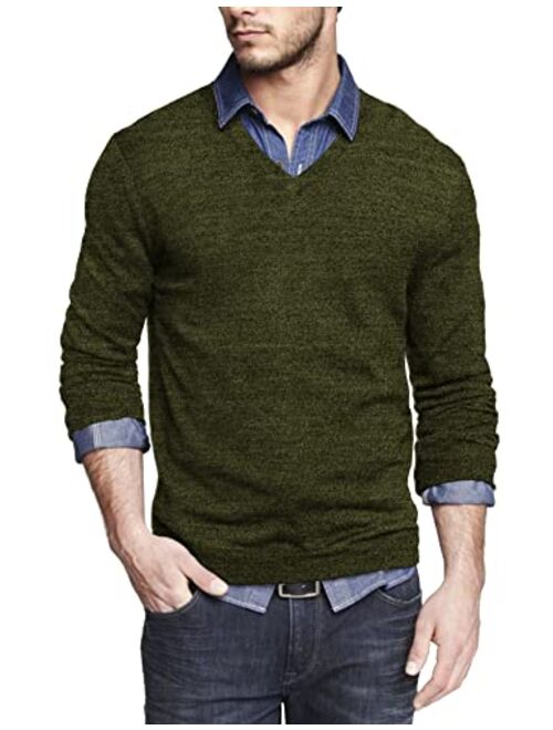 COOFANDY Men Casual V Neck Sweater Ribbed Knit Slim Fit Long Sleeve Pullover Top