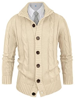 Aimeilgot Mens Fashion Casual Slim Fit Button Down Cable Knitted Stand Collar Cardigan Sweater