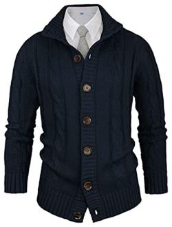 Aimeilgot Mens Fashion Casual Slim Fit Button Down Cable Knitted Stand Collar Cardigan Sweater