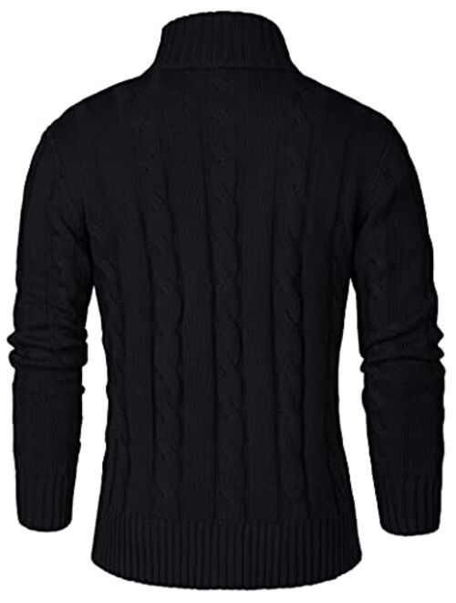 Aimeilgot Mens Fashion Casual Slim Fit Button Down Cable Knitted Stand Collar Cardigan Sweater