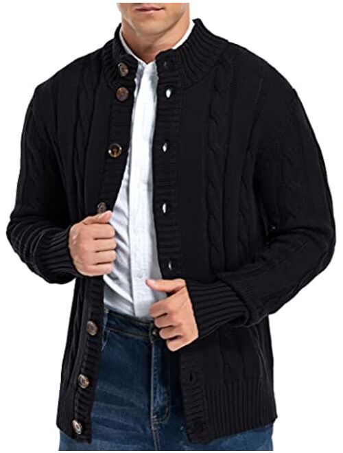 Aimeilgot Mens Fashion Casual Slim Fit Button Down Cable Knitted Stand Collar Cardigan Sweater