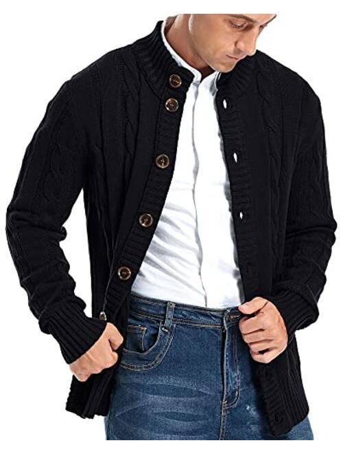 Aimeilgot Mens Fashion Casual Slim Fit Button Down Cable Knitted Stand Collar Cardigan Sweater