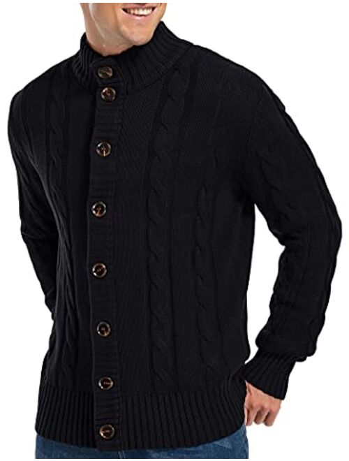 Aimeilgot Mens Fashion Casual Slim Fit Button Down Cable Knitted Stand Collar Cardigan Sweater