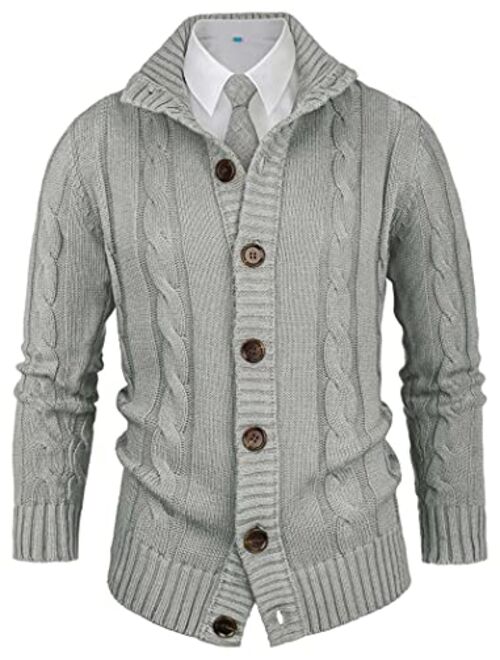 Aimeilgot Mens Fashion Casual Slim Fit Button Down Cable Knitted Stand Collar Cardigan Sweater