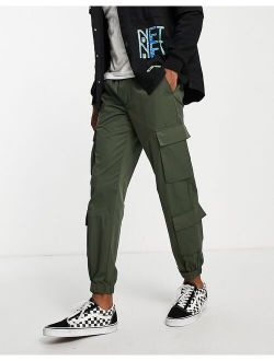 relaxed cotton nylon cargo pants with velcro cuff in khaki