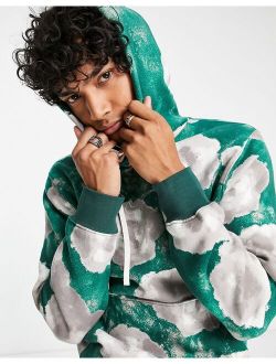 Floral all over burnout print hoodie in green