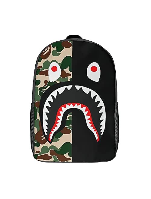 CHENXU Shark Face Camo Backpack,17 inch Schoolbag Business Laptop Backpack Outdoor Travel Bookbag for Boys Girls Teens Men Women (Black 4