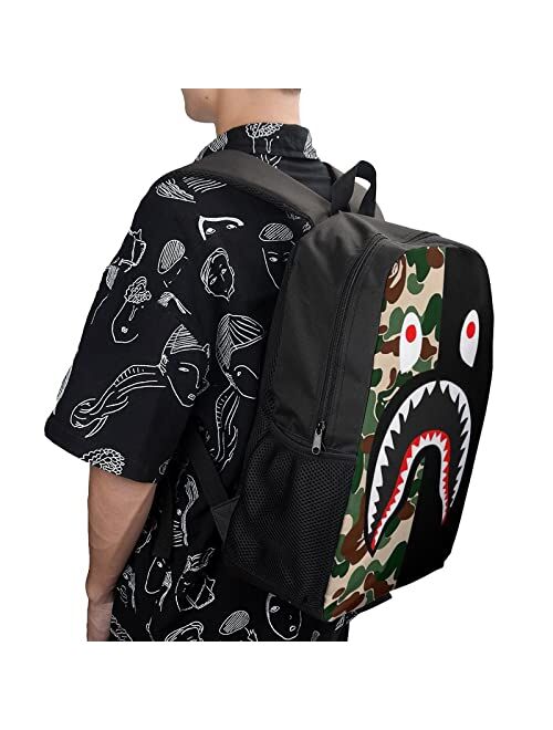 CHENXU Shark Face Camo Backpack,17 inch Schoolbag Business Laptop Backpack Outdoor Travel Bookbag for Boys Girls Teens Men Women (Black 4