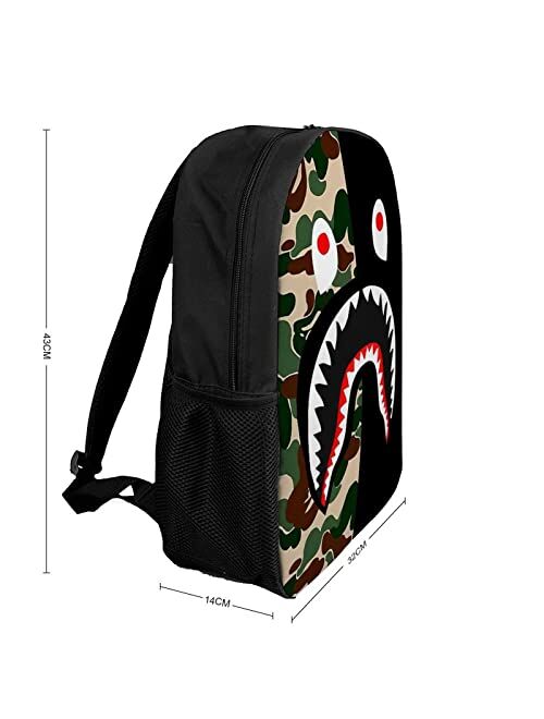 CHENXU Shark Face Camo Backpack,17 inch Schoolbag Business Laptop Backpack Outdoor Travel Bookbag for Boys Girls Teens Men Women (Black 4