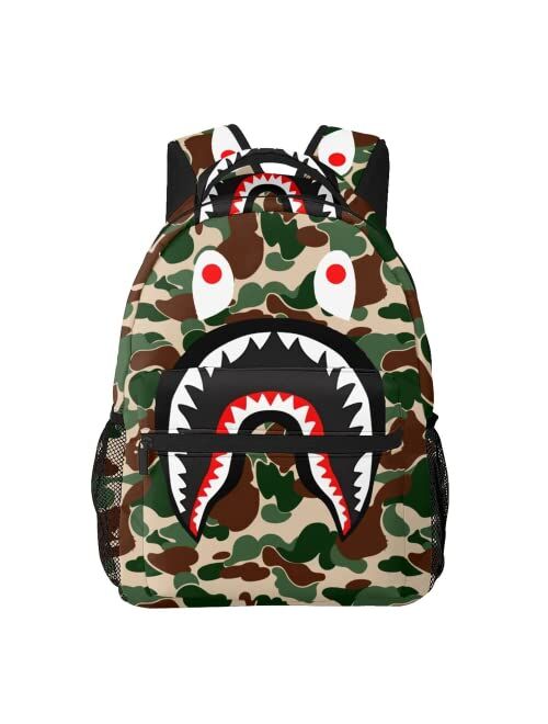 Ujxoihl Shark Teeth Blue Pink Camo Backpacks Travel Laptop Daypack School Bags For Teens Men Women