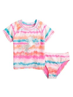 Toddler Girl Jumping Beans Tie Dye Unicorn 2-Piece Rash Guard Swimsuit