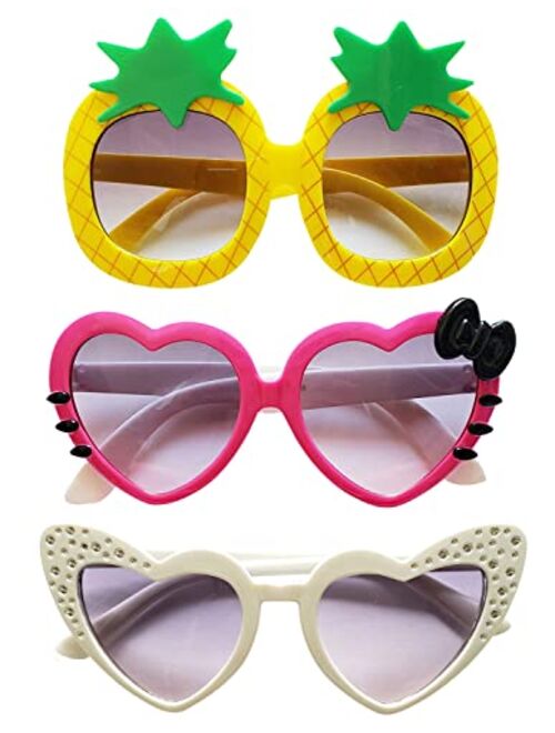 Fancykids 3 PAIRS Kids Children Trendy Pineapple Cat Heart Shaped Sunglasses for Toddler Girls