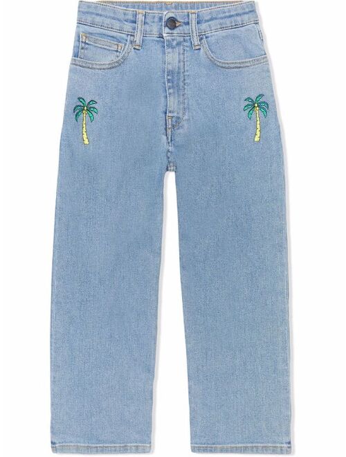 Palm Angels Kids logo-embroidered denim jeans