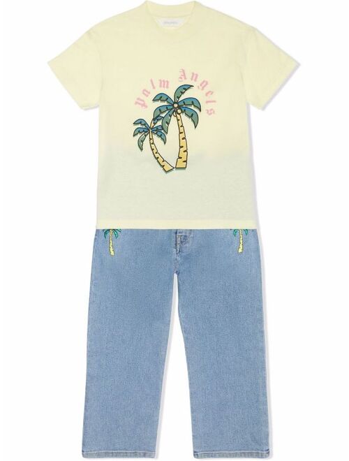 Palm Angels Kids logo-embroidered denim jeans