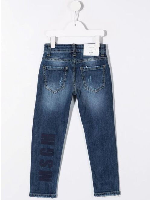 MSGM Kids distressed logo-print jeans