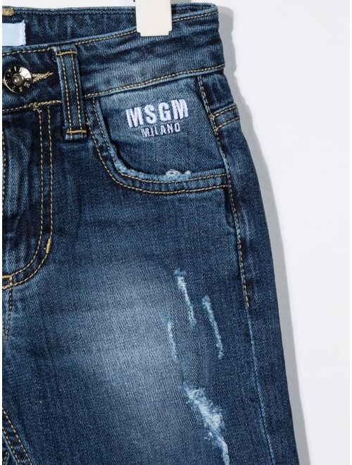 MSGM Kids distressed logo-print jeans