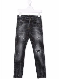 Kids distressed-effect tapered-leg jeans