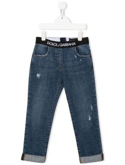 Kids logo-waistband detail jeans