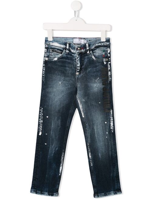 Philipp Plein Junior paint splatter jeans