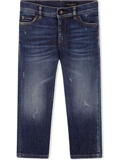 Kids straight-leg whiskered jeans