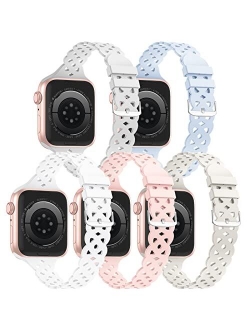 Seizehe 5 Pack Lace Silicone Bands Compatible with Apple Watch Band 38mm 40mm 41mm 42mm 44mm 45mm, Women Slim Thin Breathable Sport Replacement Wristbands for iWatch Seri