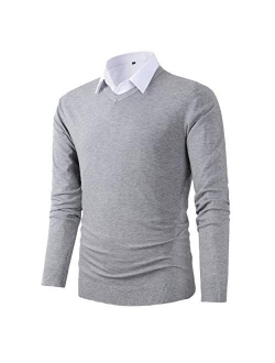 Beninos Mens Casual Basic Designed V-Neck Pullover Sweater