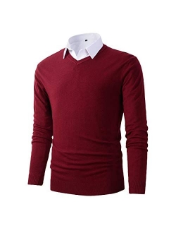 Beninos Mens Casual Basic Designed V-Neck Pullover Sweater