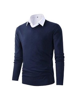 Beninos Mens Casual Basic Designed V-Neck Pullover Sweater