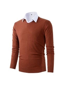 Beninos Mens Casual Basic Designed V-Neck Pullover Sweater