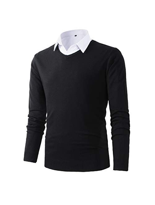 Beninos Mens Casual Basic Designed V-Neck Pullover Sweater