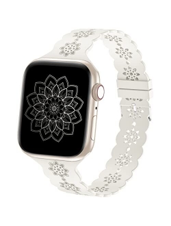 Wewatri Floral Silicone Band Compatible with Apple Watch Bands 38mm 40mm 42mm 44mm 41mm 45mm Women Men, Slim Hollow-Out Design Wristbands Soft Sport Breathable Watch Band