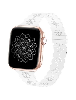 Wewatri Floral Silicone Band Compatible with Apple Watch Bands 38mm 40mm 42mm 44mm 41mm 45mm Women Men, Slim Hollow-Out Design Wristbands Soft Sport Breathable Watch Band