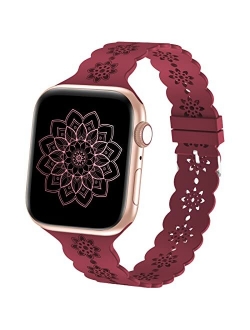 Wewatri Floral Silicone Band Compatible with Apple Watch Bands 38mm 40mm 42mm 44mm 41mm 45mm Women Men, Slim Hollow-Out Design Wristbands Soft Sport Breathable Watch Band