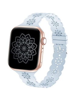 Wewatri Floral Silicone Band Compatible with Apple Watch Bands 38mm 40mm 42mm 44mm 41mm 45mm Women Men, Slim Hollow-Out Design Wristbands Soft Sport Breathable Watch Band