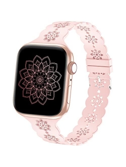 Wewatri Floral Silicone Band Compatible with Apple Watch Bands 38mm 40mm 42mm 44mm 41mm 45mm Women Men, Slim Hollow-Out Design Wristbands Soft Sport Breathable Watch Band