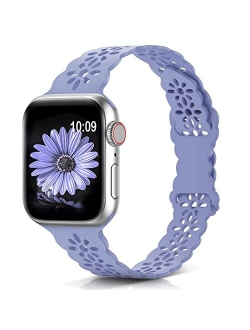 WANLISS Lace Silicone Band Compatible with Apple Watch Band 38mm 40mm 41mm 42mm 44mm 45mm,Slim Thin Hollow-Out Soft Sport Wristband Strap Replacement Women Men for iWatch