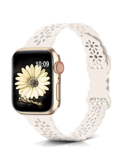 WANLISS Lace Silicone Band Compatible with Apple Watch Band 38mm 40mm 41mm 42mm 44mm 45mm,Slim Thin Hollow-Out Soft Sport Wristband Strap Replacement Women Men for iWatch