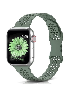 WANLISS Lace Silicone Band Compatible with Apple Watch Band 38mm 40mm 41mm 42mm 44mm 45mm,Slim Thin Hollow-Out Soft Sport Wristband Strap Replacement Women Men for iWatch