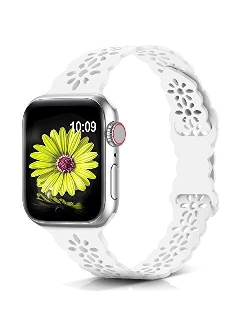 WANLISS Lace Silicone Band Compatible with Apple Watch Band 38mm 40mm 41mm 42mm 44mm 45mm,Slim Thin Hollow-Out Soft Sport Wristband Strap Replacement Women Men for iWatch