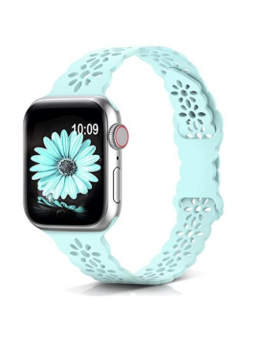 WANLISS Lace Silicone Band Compatible with Apple Watch Band 38mm 40mm 41mm 42mm 44mm 45mm,Slim Thin Hollow-Out Soft Sport Wristband Strap Replacement Women Men for iWatch