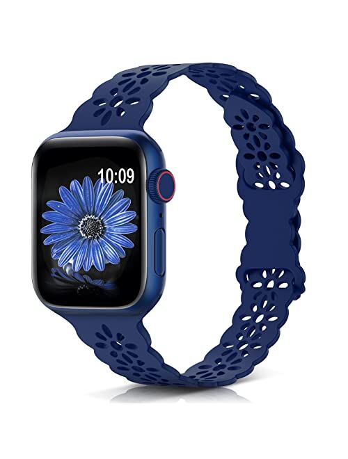 WANLISS Lace Silicone Band Compatible with Apple Watch Band 38mm 40mm 41mm 42mm 44mm 45mm,Slim Thin Hollow-Out Soft Sport Wristband Strap Replacement Women Men for iWatch