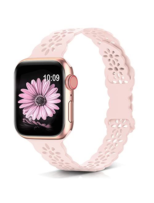 WANLISS Lace Silicone Band Compatible with Apple Watch Band 38mm 40mm 41mm 42mm 44mm 45mm,Slim Thin Hollow-Out Soft Sport Wristband Strap Replacement Women Men for iWatch