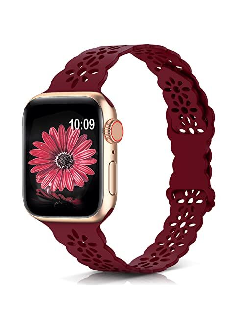 WANLISS Lace Silicone Band Compatible with Apple Watch Band 38mm 40mm 41mm 42mm 44mm 45mm,Slim Thin Hollow-Out Soft Sport Wristband Strap Replacement Women Men for iWatch