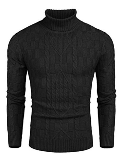 Men's Slim Fit Turtleneck Sweater Casual Cable Knit Pullover Sweaters