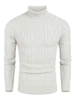 Men's Slim Fit Turtleneck Sweater Casual Cable Knit Pullover Sweaters