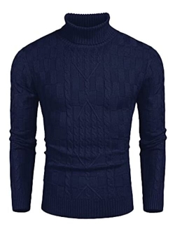 Men's Slim Fit Turtleneck Sweater Casual Cable Knit Pullover Sweaters