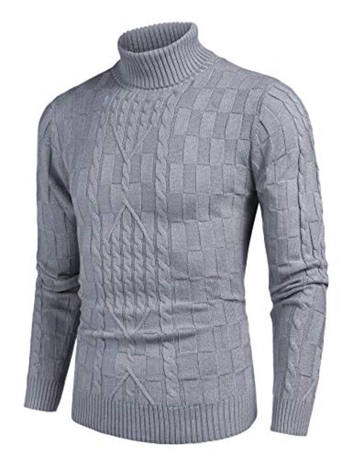 COOFANDY Men's Slim Fit Turtleneck Sweater Casual Cable Knit Pullover Sweaters