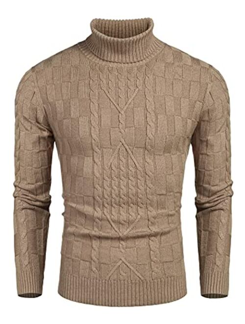 COOFANDY Men's Slim Fit Turtleneck Sweater Casual Cable Knit Pullover Sweaters