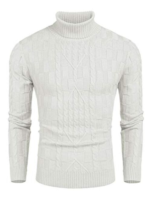 COOFANDY Men's Slim Fit Turtleneck Sweater Casual Cable Knit Pullover Sweaters